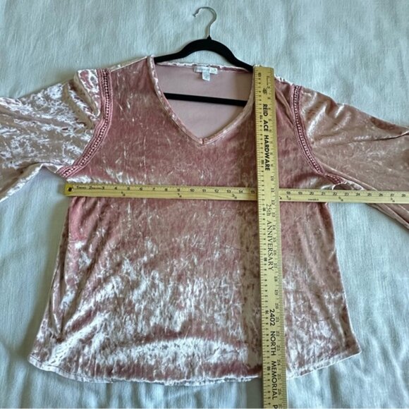 Westport 1962 Shirt Womens XL Pale Pink Crushed Velvet Lace Trim Crochet Fairy - Picture 5 of 12